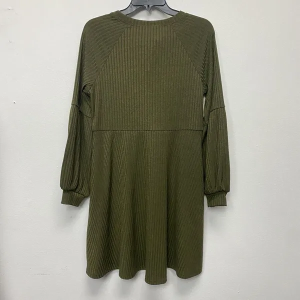 Women's Long Sleeve Medium Olive‎ Green Midi Sweater Dress Ribbed High Waist - Image 7