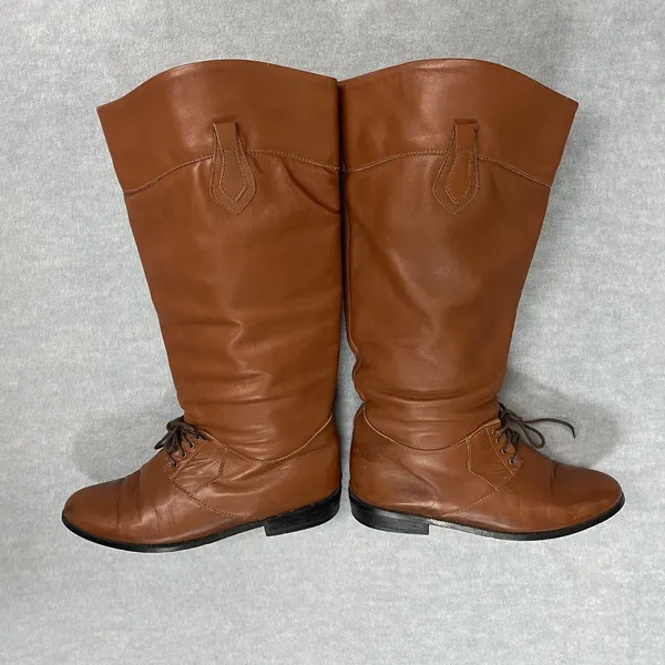 Vintage LL Bean Womens 7 M Tall Tan Brown Soft Leather‎ Riding Lace Boots Canada - Image 3