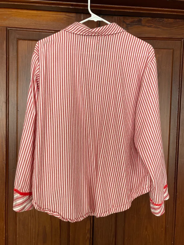 PINK Victoria's Secret Red & White Striped Button-Up Pajama Top - Image 2