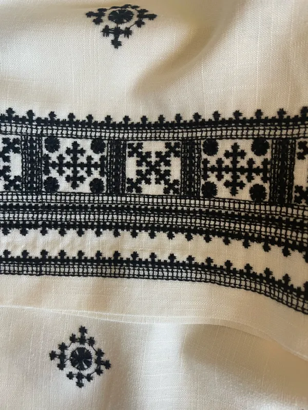 ZARA LINEN BLEND EMBROIDERED PANTS Ivory/ Black Size Large - Image 10