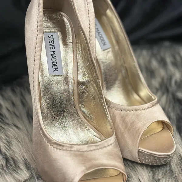Steve Madden Women's Satin Peep Toe Heels‎ - Tan - Image 7