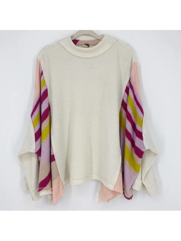 Free People Susie Swit Oversized Pullover Sweater M Mockneck Colorful Striped - Image 6