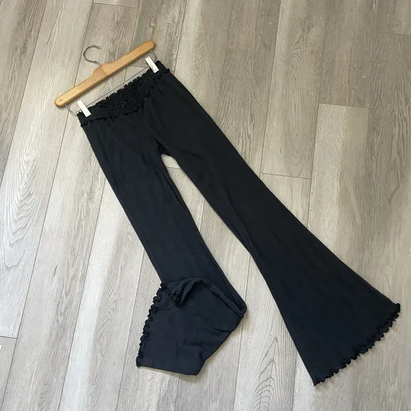 Urban Outfitters Pants cotton pointelle knit flare womens Black (xsmall) lounge - Image 3