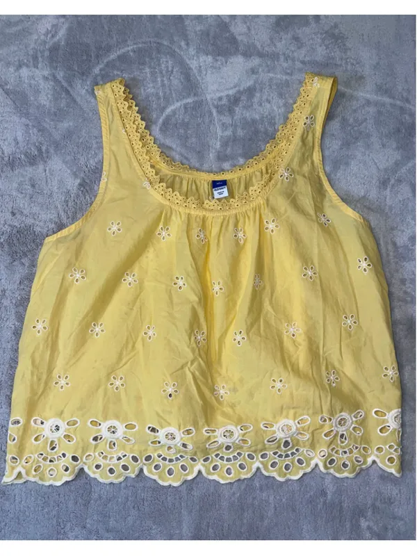 Old Navy Yellow White Eyelet Maxi Set L TALL - Image 10