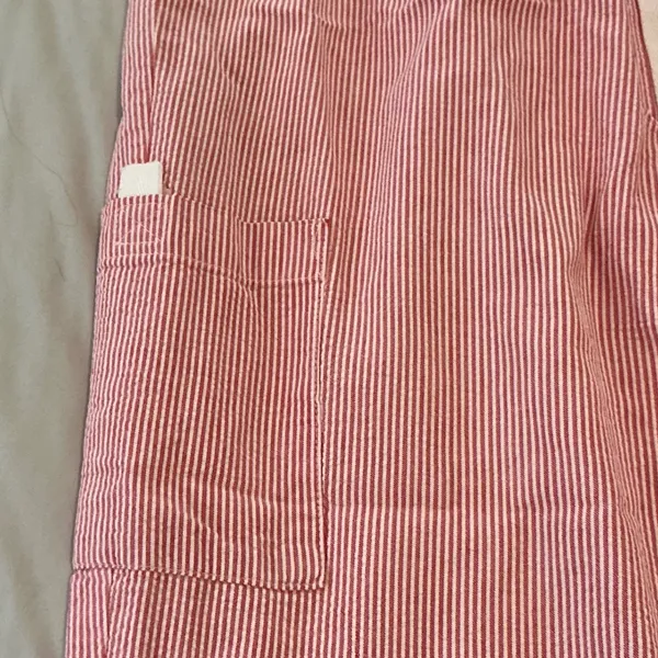 Red White Seersucker Cotton Striped Cargo Lounge Pants Large Elastic Drawstring - Image 2