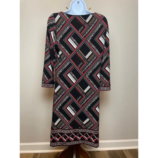 White House Black Market Dress Size M Geometric Shift Stretch Long Sleeves - Image 3