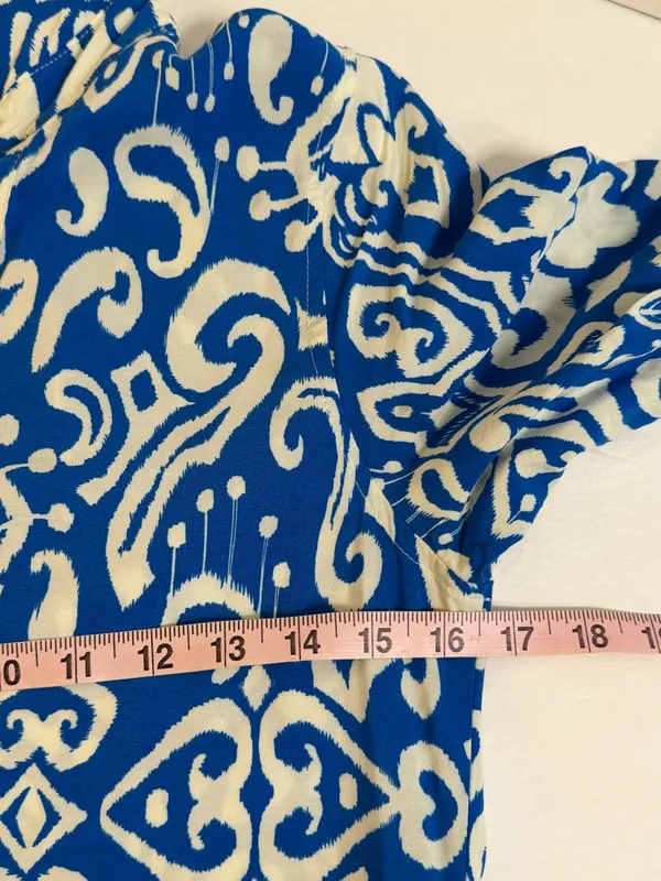 Entro Shirt Dress Women Size S Blue White Ikat Print Midi Side Pockets - Image 5