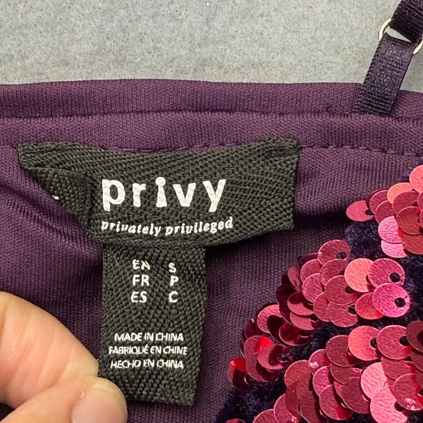 Privy Womens Small Purple Velvet Sequin‎ Bodycon Mini Dress Sweetheart Neckline - Image 2