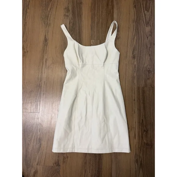 Maeve Anthropologie 90s Faux Leather Cream Mini Tank Dress Classic Minimalist - Image 3