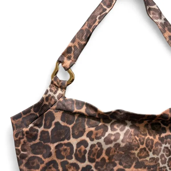 Leopard animal print halter top mini dress with gold detail - Image 2