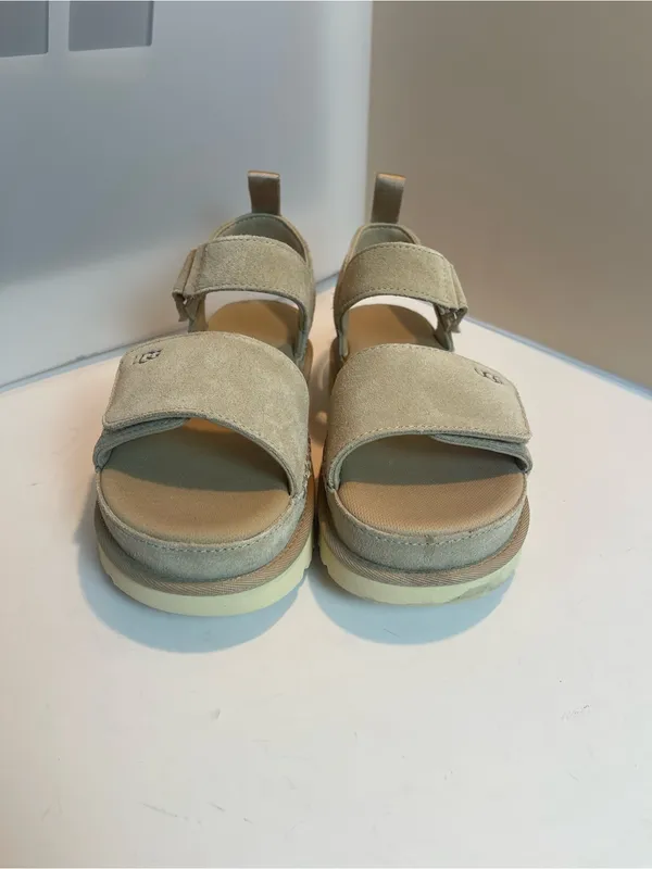UGG Goldenstar Suede Platform Strap Sandals Sand Size US 8 EU 39 - Image 4