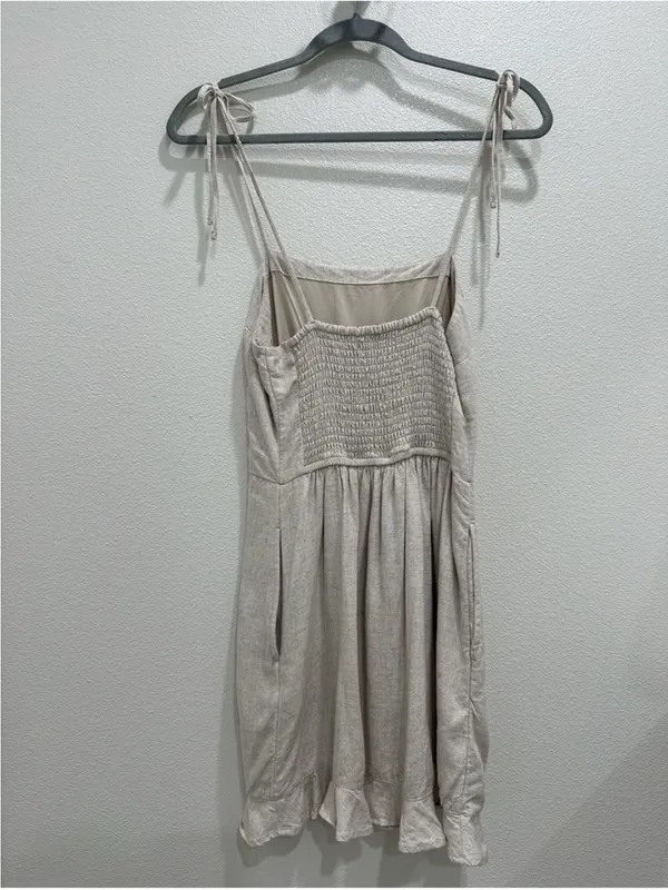 Abercrombie & Fitch Cream Tie-Shoulder Square Neck Mini Dress - Image 5
