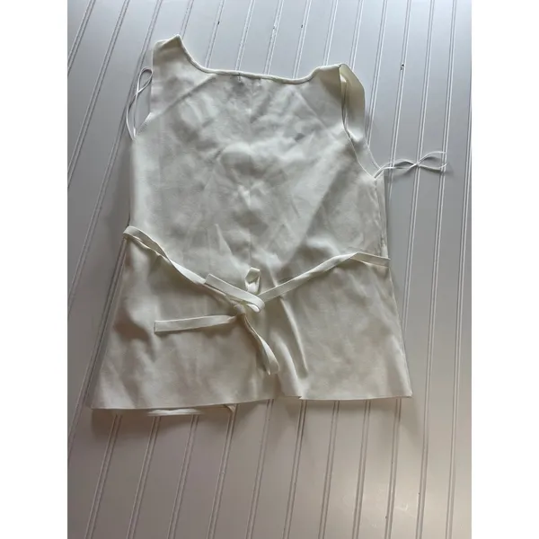 Blithe Anthropologie Knit Vest Ivory Gold Button Square Neck Back Tie Top L White Size L - Image 8