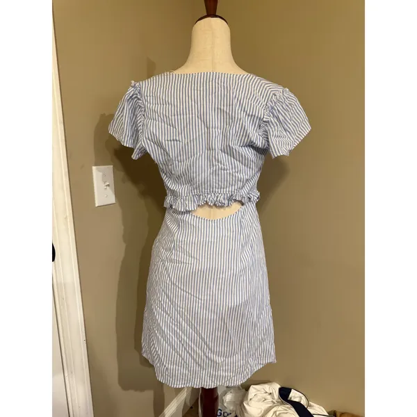 Lulus Blue and White Striped Mini Dress Cutout‎ Tie Front Short Sleeve S - Image 2