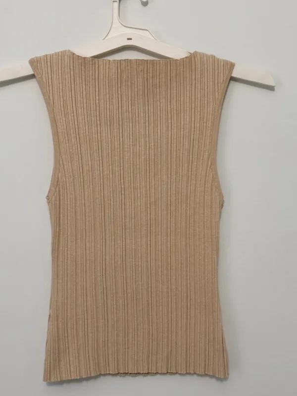 QUINCE Cotton Cashmere Ribbed Tank / Heather Oatmeal / Large - Image 5