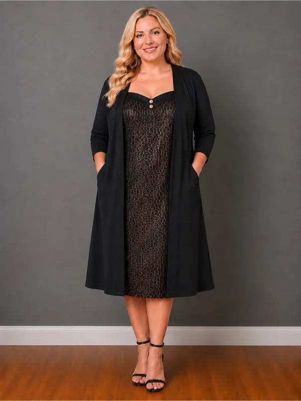 Heart Neckline Patchwork Sequin Button Detail Dress-NWT: Size 14-16 - Image 2