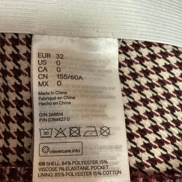 H&M Women's Brown Houndstooth Plaid Flat Front Crop Skinny Career Pants Size 0 - Image 5