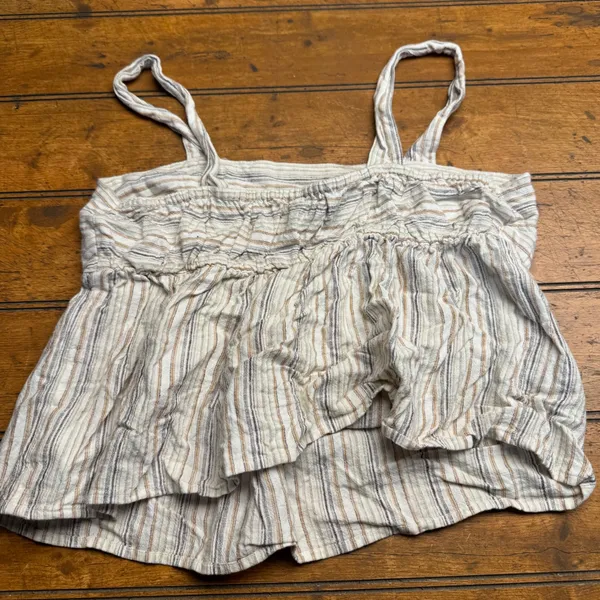 Lucky Brand Striped Babydoll Cami Top XS Neutral‎ Boho Smocked Peplum Tank - Image 4