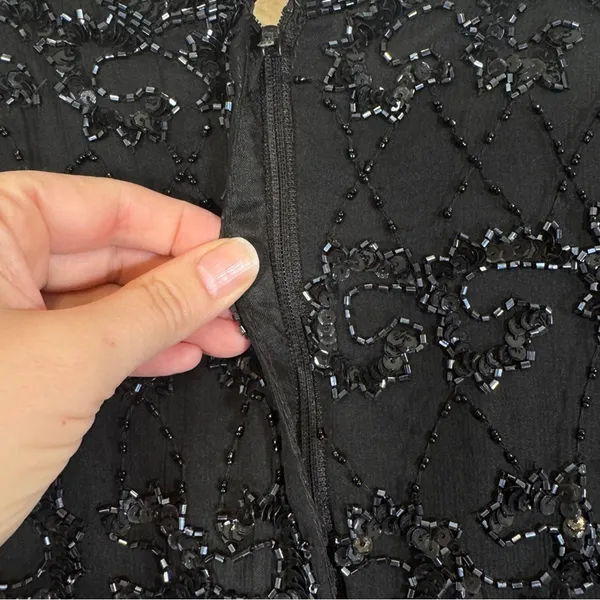 Vintage Stenay Black Silk Beaded Blouse Womens L Short Sleeve Formal Dressy - Image 10