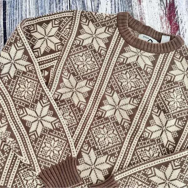 Vintage “Steep Slopes” Snowflake Sweater Tan Size M - Image 3