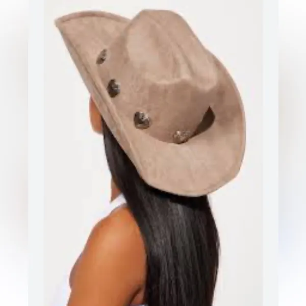 Stylish Taupe Cowboy/ cowgirl Hat with Silver Accents - Image 3