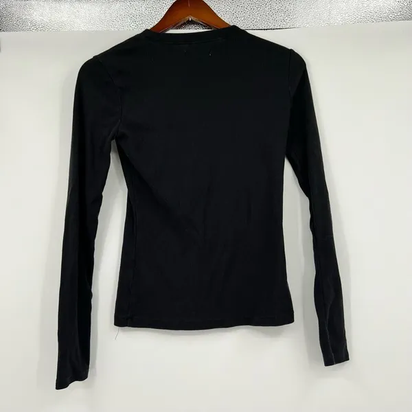 Madewell black place scoop neck plain solid black long sleeve top rib size small - Image 2