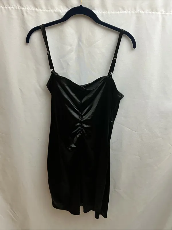 Emerald Sundae Black Satin Cowl Neck Ruched Bodycon Mini Dress NWT Size 16 - Image 5
