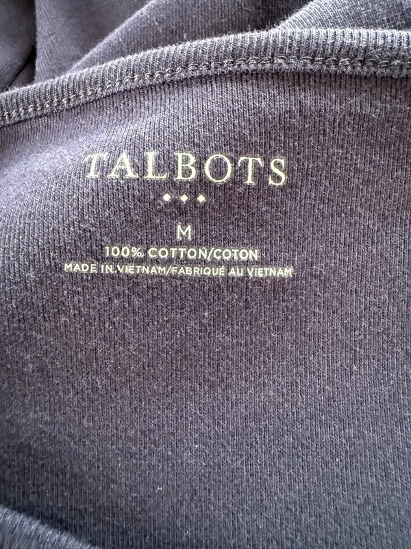 Talbots solid navy blue 3/4 sleeve pullover boat neck stretchy top size medium - Image 6