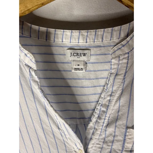 J crew factory Blue White Striped Tie Front Short Sleeve Button Down Shirt M - Image 3