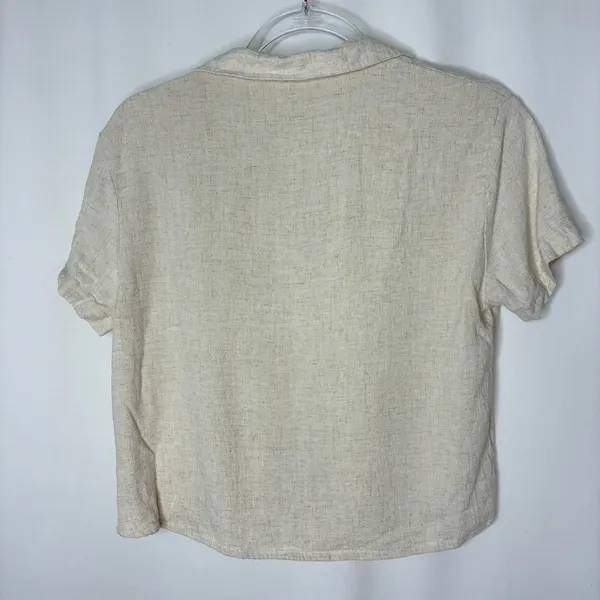 Love Note Beige Rayon Linen Blend Button Up Shirt Short Sleeve Womens Medium - Image 7