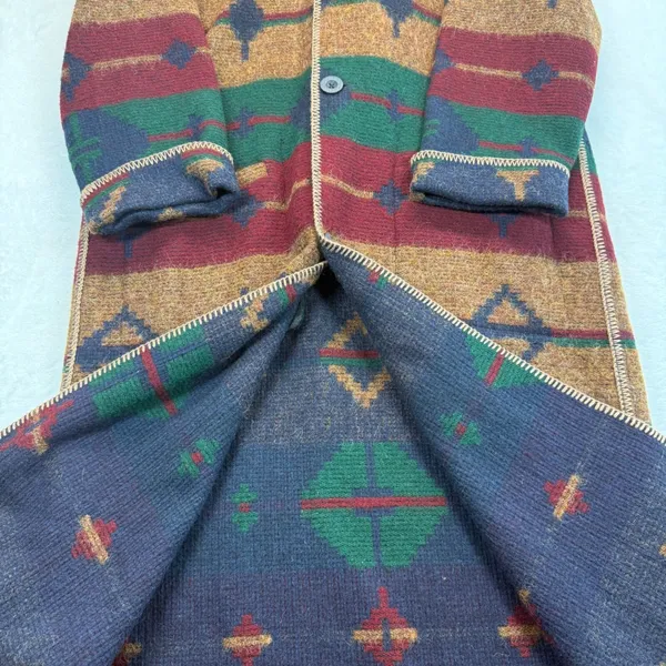Vtg Woolrich Aztec‎ Duster Coat Reversible Southwestern Blanket Long Cardigan M - Image 5