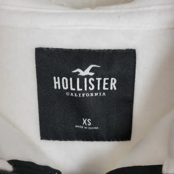 Hollister Full Zip‎ Hoodie Womens X-Small Black White Spell Out Sleeves Sporty - Image 12