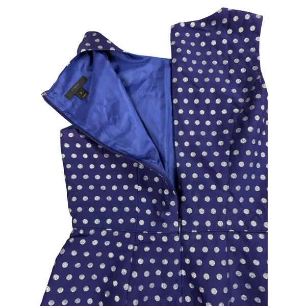 J.Crew Polka Dot Silk Blend Sheath Dress Women's‎ Size 2 Cobalt Silver Metallic - Image 8