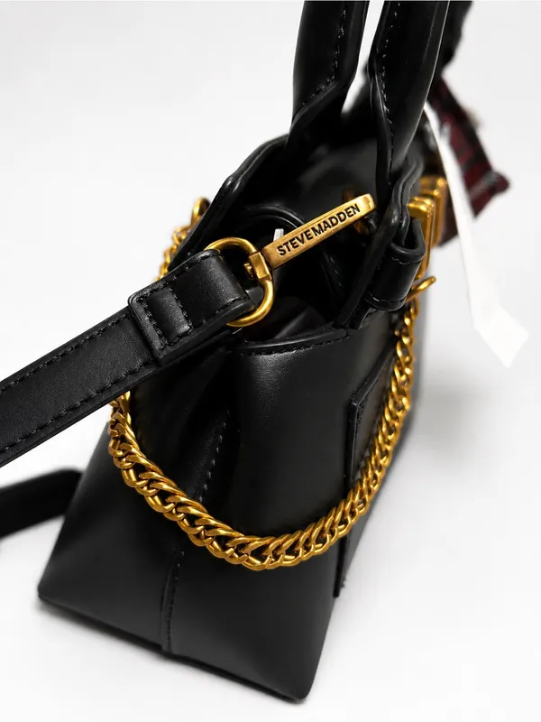 👜Steve Madden | Black Satchel with Red Plaid Scarf Accent👜 - Image 3