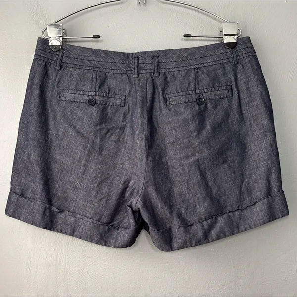 Express Chambray Linen Denim Short Size 12 Pleated Dark Blue Jean Mini 4" Preppy - Image 3