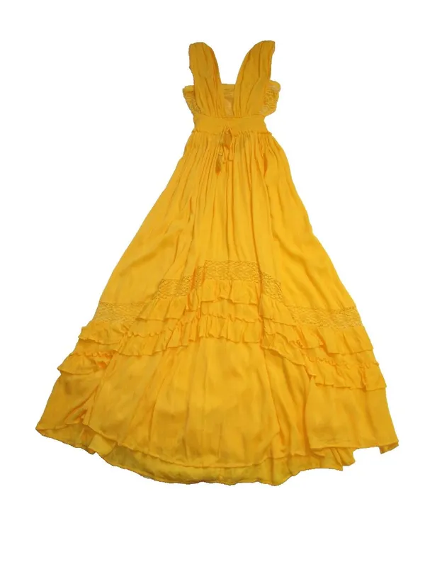 NWT Free People Santa Maria Maxi in Citrus Ave Orange Crochet Lace Trim Dress S - Image 5