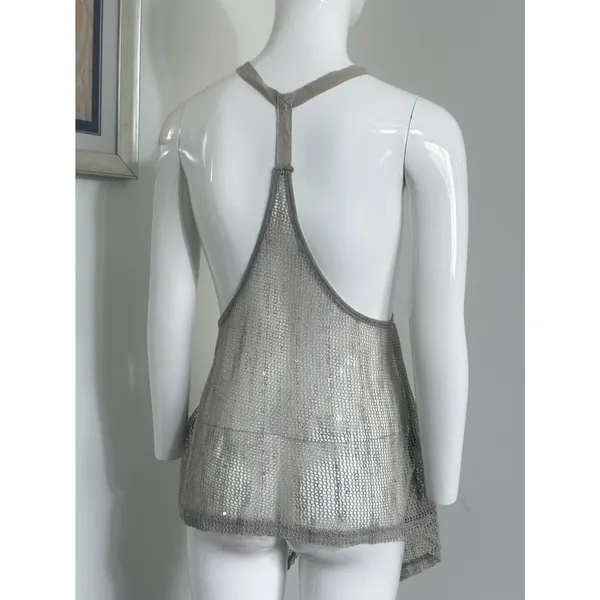 Women’s Crochet Tank Top Brown Open Knit Sequin Boho Festival Size L Hippie - Image 6