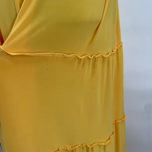 Yellow Goddess Maxi Dress Gold Rope Halter Tiered Long Resort T Bags LA Size S - Image 15