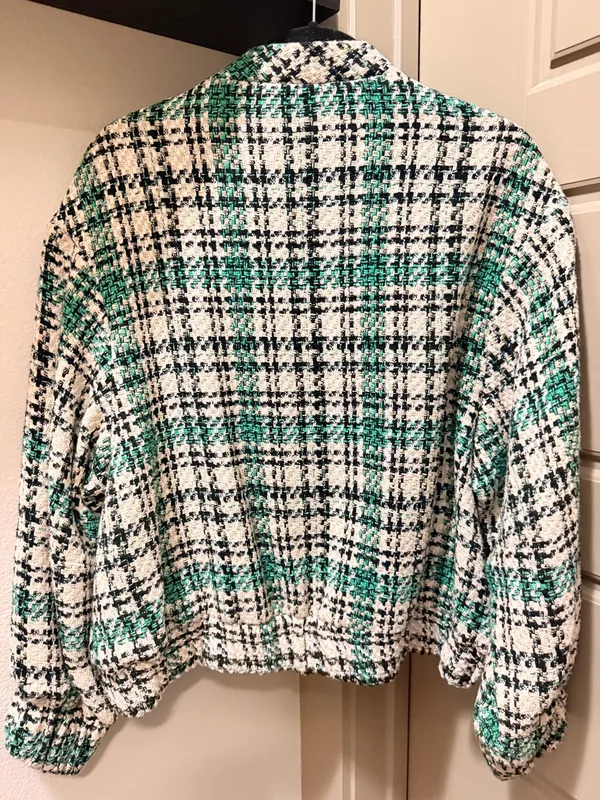 Zara Plaid Tweed Bomber Jacket - Image 7