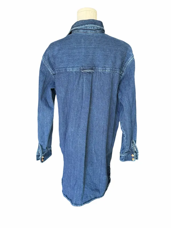 Sézane - Sofie Denim Shirt Dress Dark Blue Oversized Button Front Sz S - Image 4