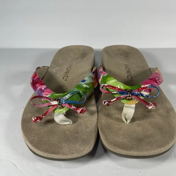Vionic Women’s Floral Thong Sandals Multicolor/Beige Slip On US 7 EU 38 - Image 3