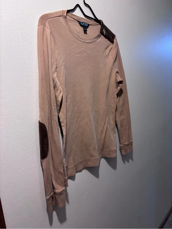 Lauren Ralph Lauren Beige Sweater with Brown Elbow Patches - Image 8