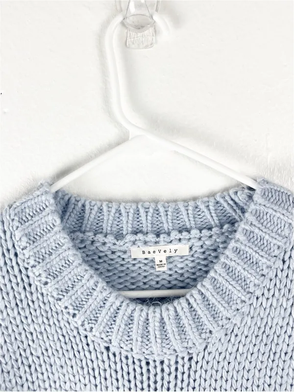 BAEVELY Blue Chunky Knit Cowgirl Boots Graphic Drop Shoulder Sweater Size Medium - Image 6