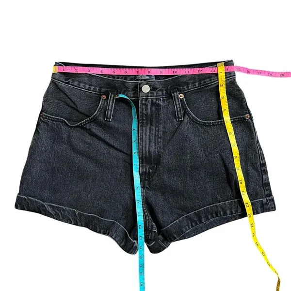 Abercrombie Natural Rise Denim Shorts Black Washed Cuffed Hem Y2K Casual Size 30 - Image 3