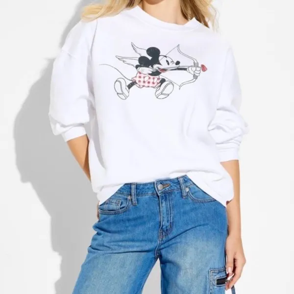 Disney Mickey Mouse Cupid Valentine White Graphic Sweatshirt Pullover Small‎ NEW - Image 5