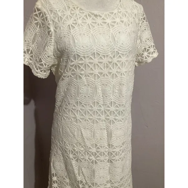 Lulu’s Love You For Eternity Off White Floral Lace Shift Short Sleeve Mini Dress - Image 3