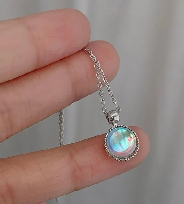 925 Silver Plated Opal Pendant Necklace for Women - Image 2