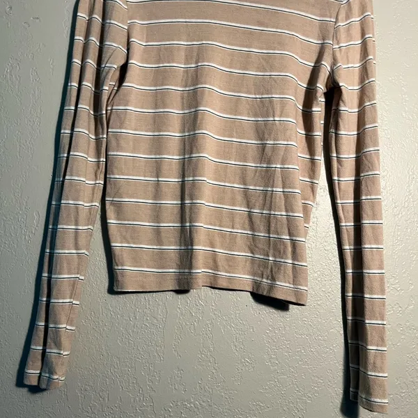 SO Women's Tan Striped Long Sleeve Top SZ XS Summer Casual T Shirt Cute + Petite - Image 5