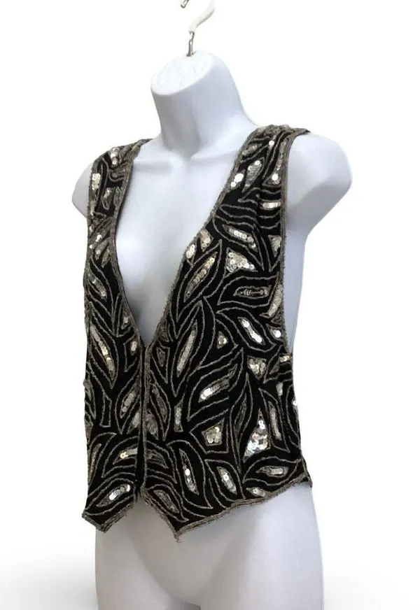Vintage Silk Sequin Vest Black - Image 2