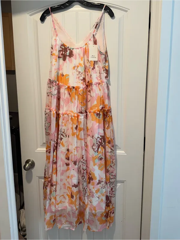 Rosa Clothing V Neck Sleeveless Floral Flare Swing Flowy Maxi Dress Medium New - Image 3